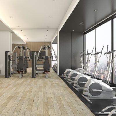 indoor gym area with running machines
